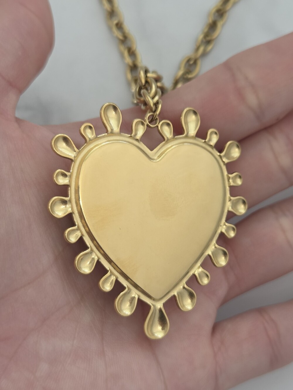 Two Tone Puffy Heart Pendant Statement Necklace - Picture 11 of 16